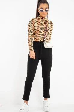Rebellious Fashion Black Drawstring Seam Front Tailored Joggers - Lissie