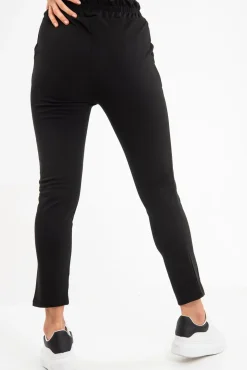 Rebellious Fashion Black Drawstring Seam Front Tailored Joggers - Lissie