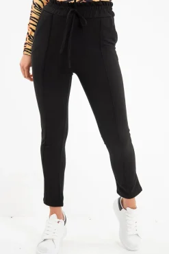 Rebellious Fashion Black Drawstring Seam Front Tailored Joggers - Lissie
