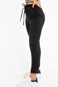Rebellious Fashion Black Drawstring Seam Front Tailored Joggers - Lissie