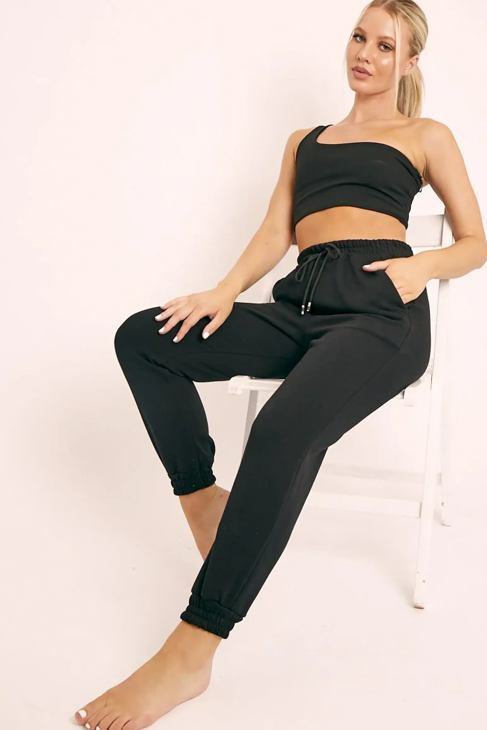 Rebellious Fashion Black Drawstring Waist Joggers - Charley