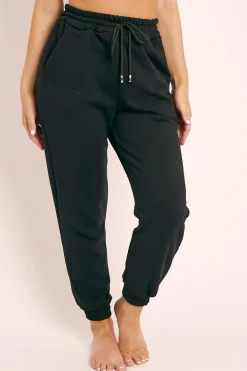 Rebellious Fashion Black Drawstring Waist Joggers - Charley