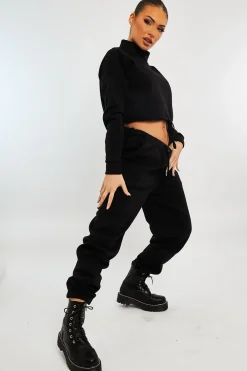 Rebellious Fashion Black Drawstring Waist Jumper and Joggers Co-ord - Kayla