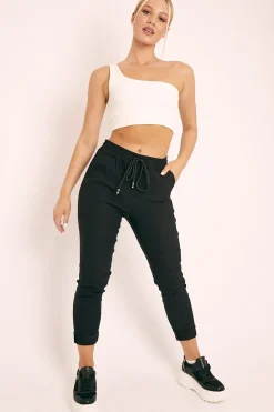 Rebellious Fashion Black Drawstring Waist Trousers - Maddi