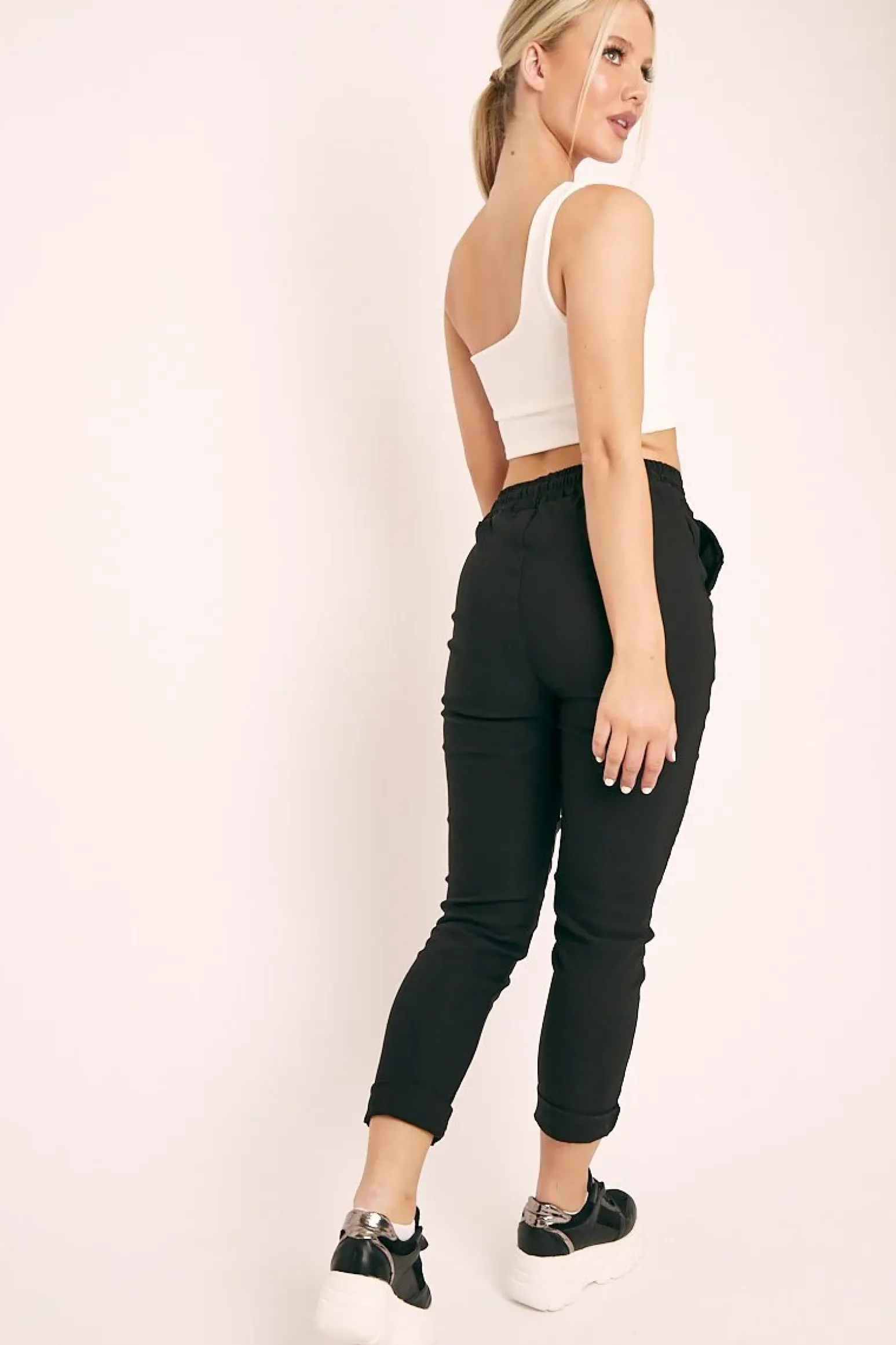 Rebellious Fashion Black Drawstring Waist Trousers - Maddi