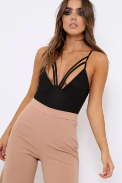 Rebellious Fashion Black Dual Strap Bodysuit - Alisha