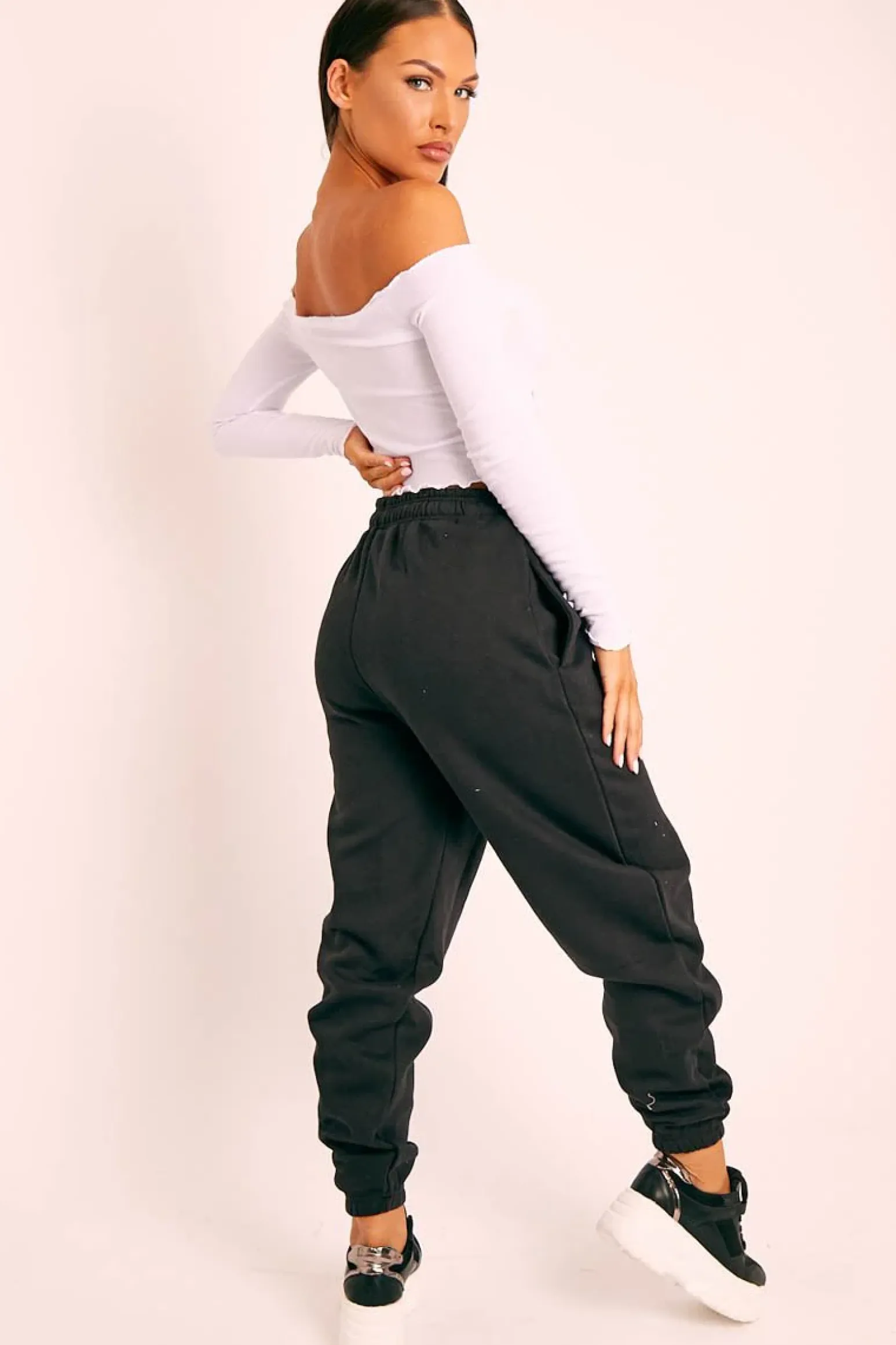 Rebellious Fashion Black Elasticated Tie Waist Joggers - Kamella