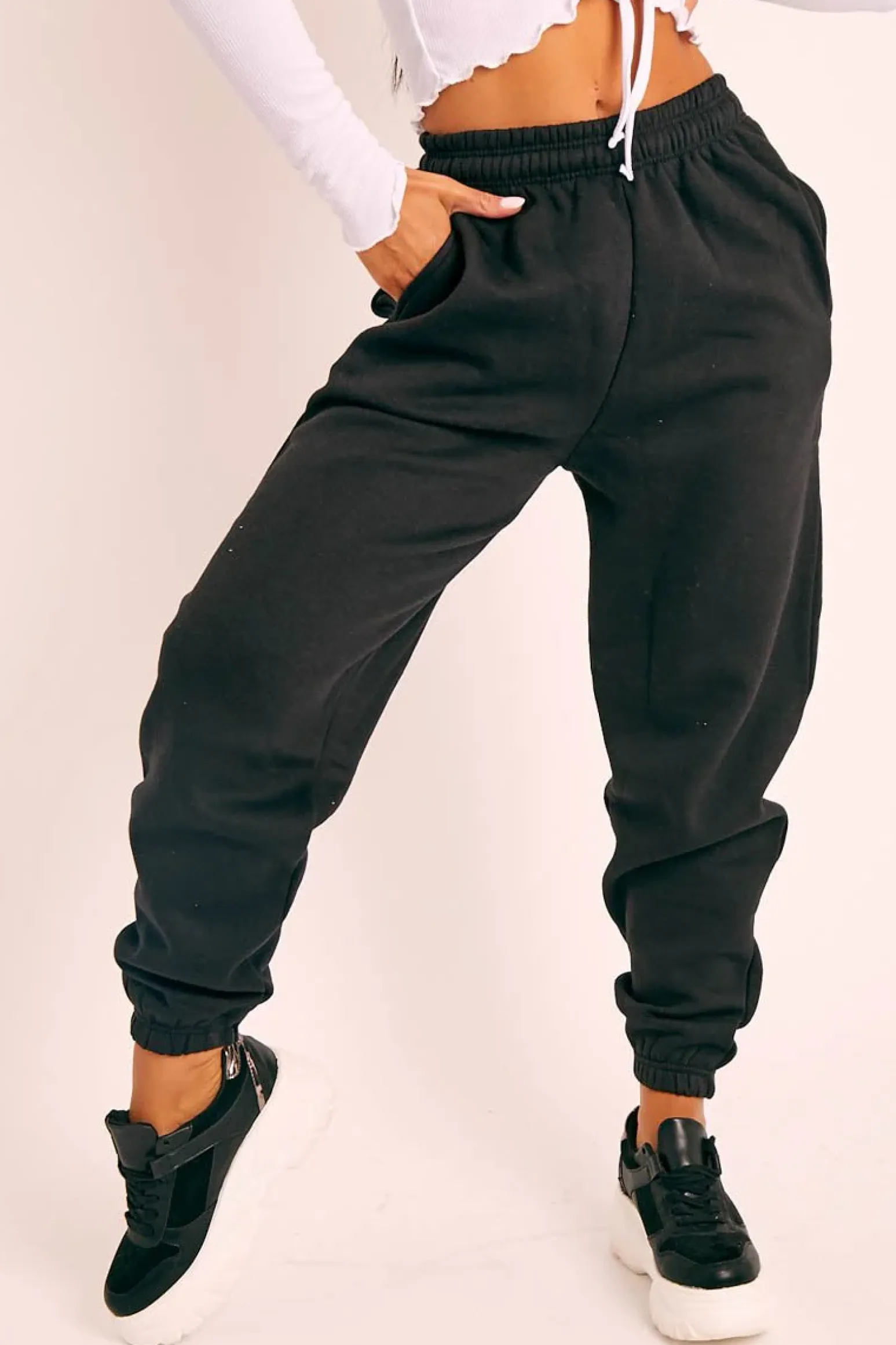 Rebellious Fashion Black Elasticated Tie Waist Joggers - Kamella
