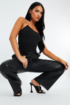 Rebellious Fashion Black Embellished Straps Bodysuit - Oshah