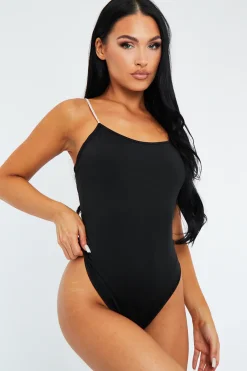 Rebellious Fashion Black Embellished Straps Bodysuit - Oshah