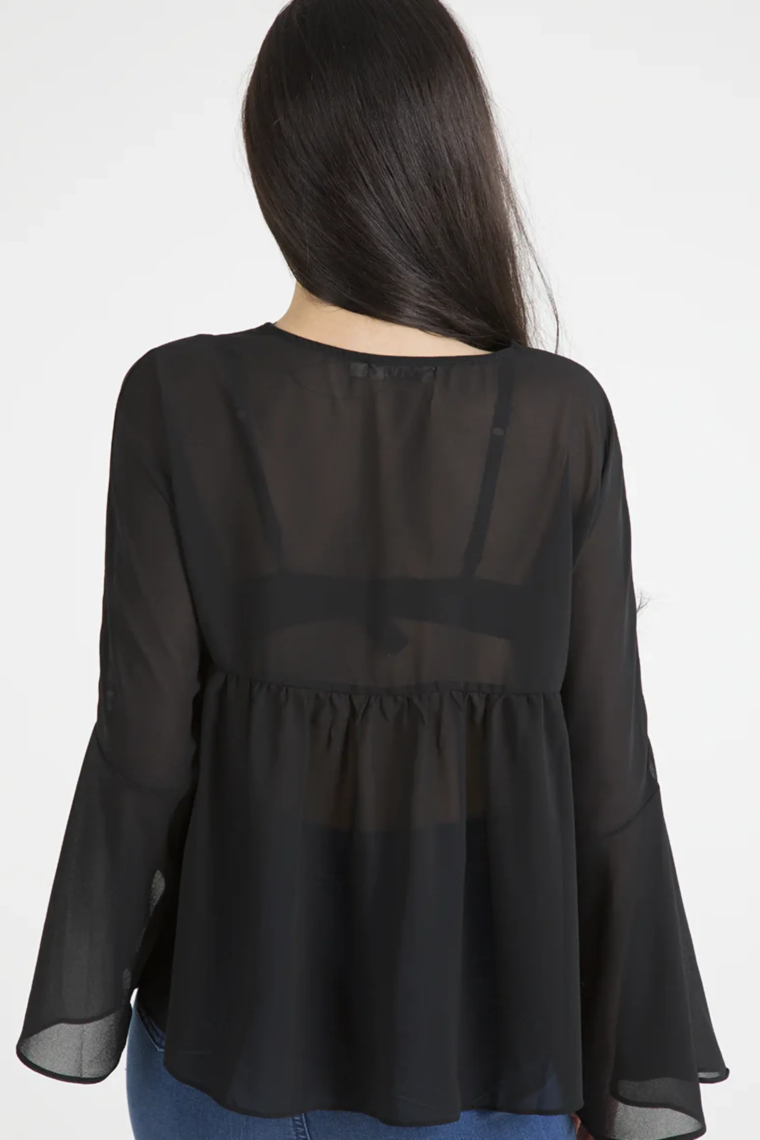 Rebellious Fashion Black Embroidered Bell Sleeve Blouse - Felicia