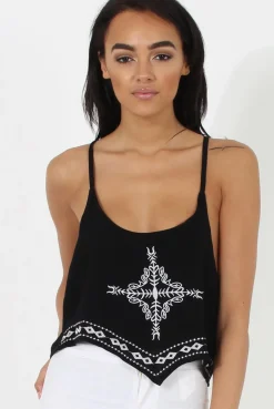 Rebellious Fashion Black Embroidered Crop Top - Wren