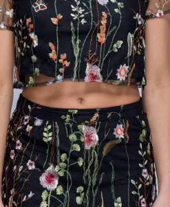 Rebellious Fashion Black Embroidered Floral Co-ord - Roxy
