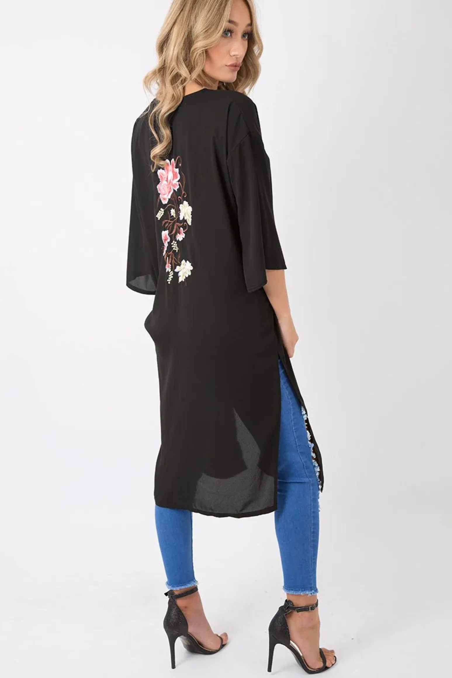 Rebellious Fashion Black Embroidered Kimono - Regan