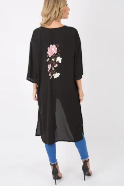 Rebellious Fashion Black Embroidered Kimono - Regan