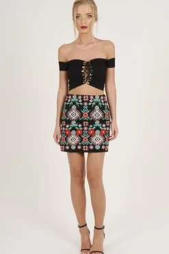 Rebellious Fashion Black Embroidered Skirt - Sonia