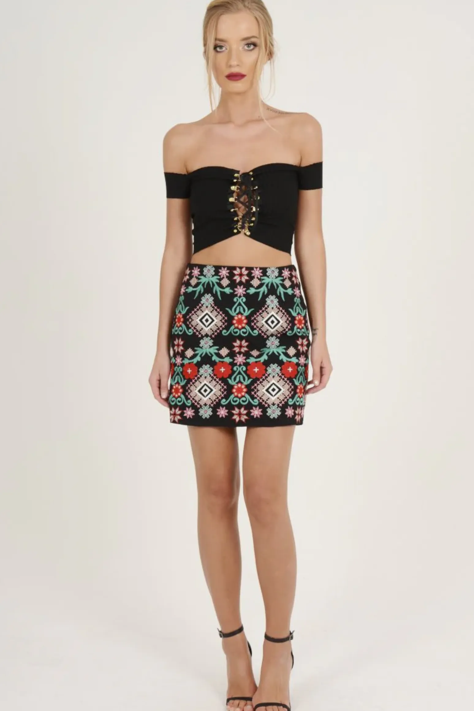 Rebellious Fashion Black Embroidered Skirt - Sonia