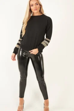 Rebellious Fashion Black Embroidered Sleeve Sweatshirt - Shayana