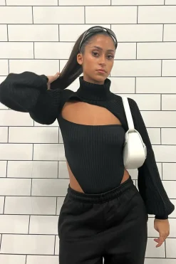 Rebellious Fashion Black Extreme Cut Out High Neck Jumper - Nihara
