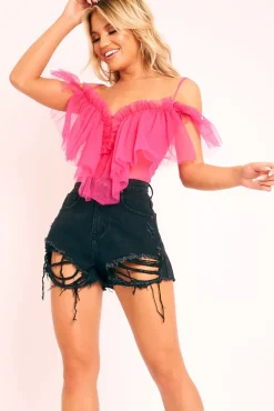 Rebellious Fashion Black Extreme Distressed High Waist Shorts - Esra