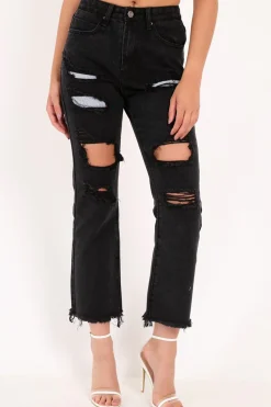 Rebellious Fashion Black Extreme Distressed Jeans - Isaly
