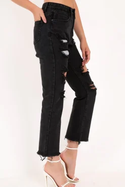 Rebellious Fashion Black Extreme Distressed Jeans - Isaly