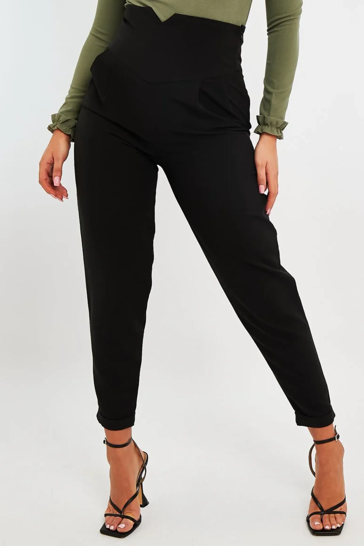 Rebellious Fashion Black Extreme High Waist Tailored Trousers - Yaz