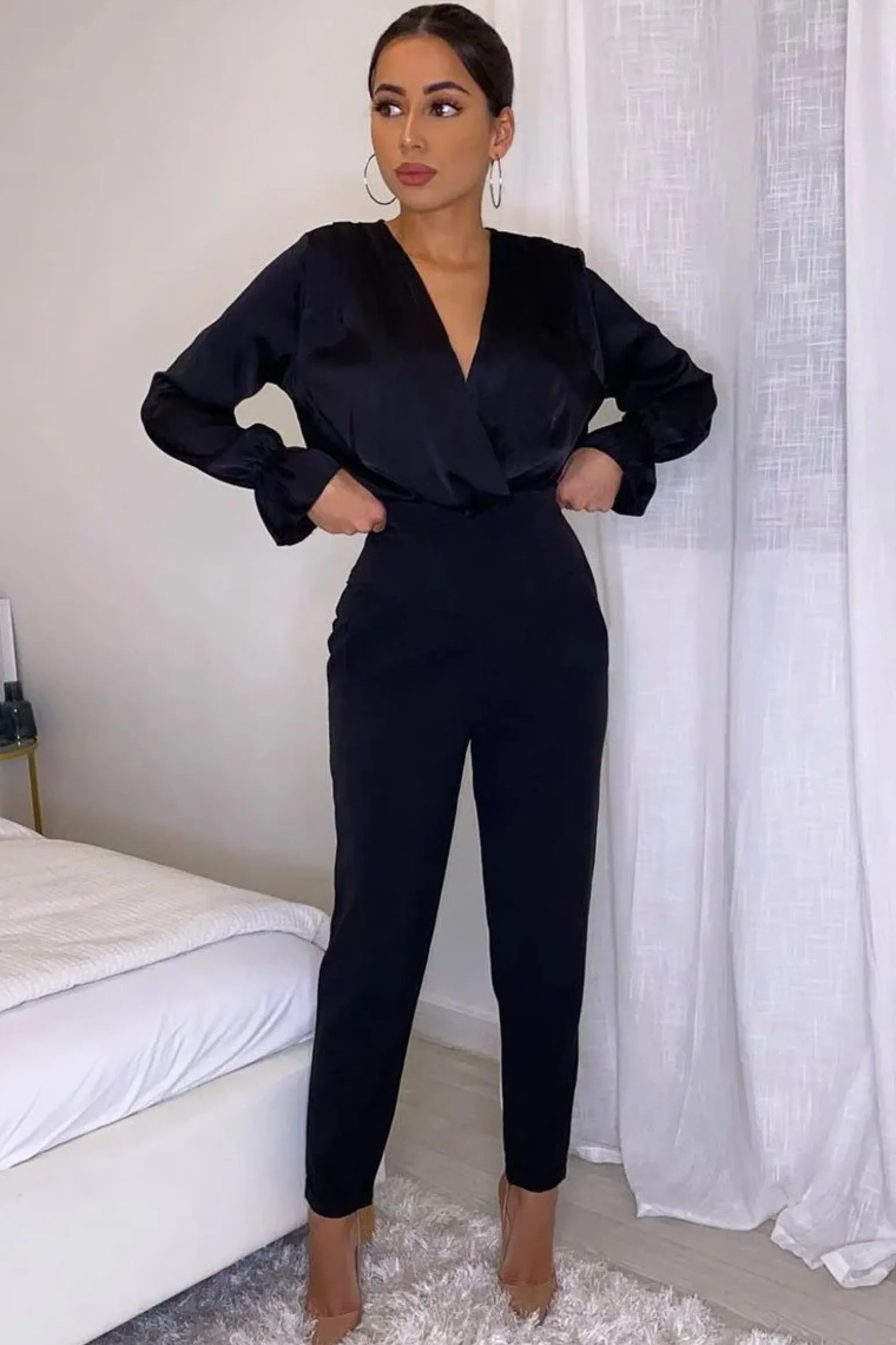Rebellious Fashion Black Extreme High Waist Tailored Trousers - Yaz