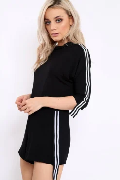 Rebellious Fashion Black Extreme Side Sports Trim Loungewear Set - Aiyana