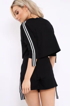 Rebellious Fashion Black Extreme Side Sports Trim Loungewear Set - Aiyana
