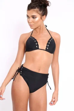 Rebellious Fashion Black Eyelet High Leg Bikini - Patti