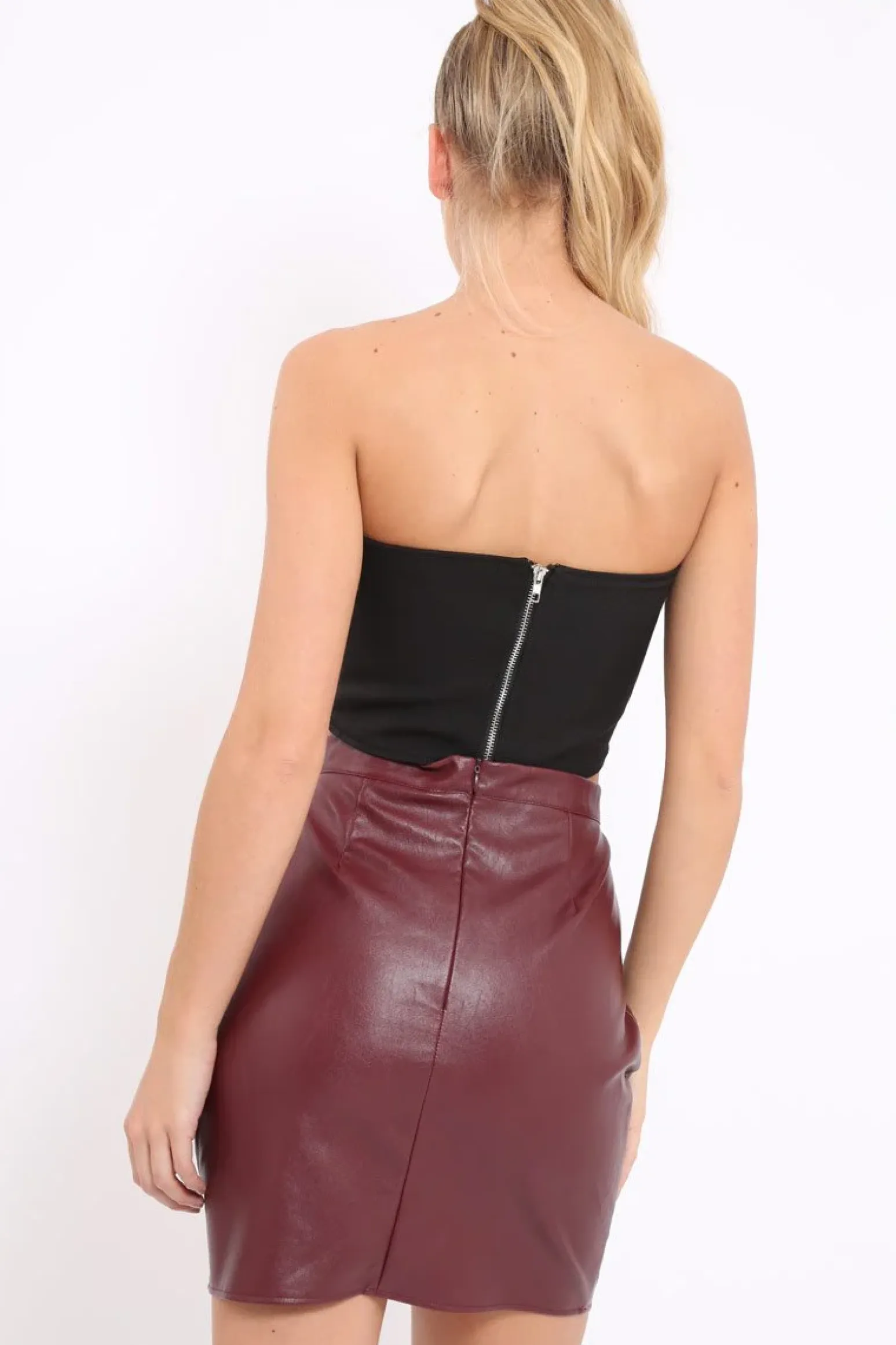 Rebellious Fashion Black Eyelet Lace Up Bandeau Crop Top - Jolene