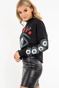 Rebellious Fashion Black Eye Print Crew Neck Sweatshirt - Lynden