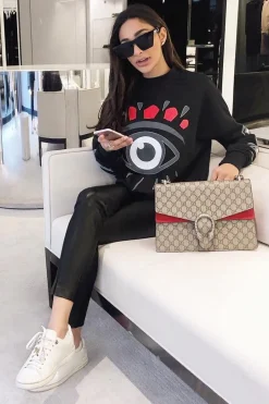 Rebellious Fashion Black Eye Print Crew Neck Sweatshirt - Lynden