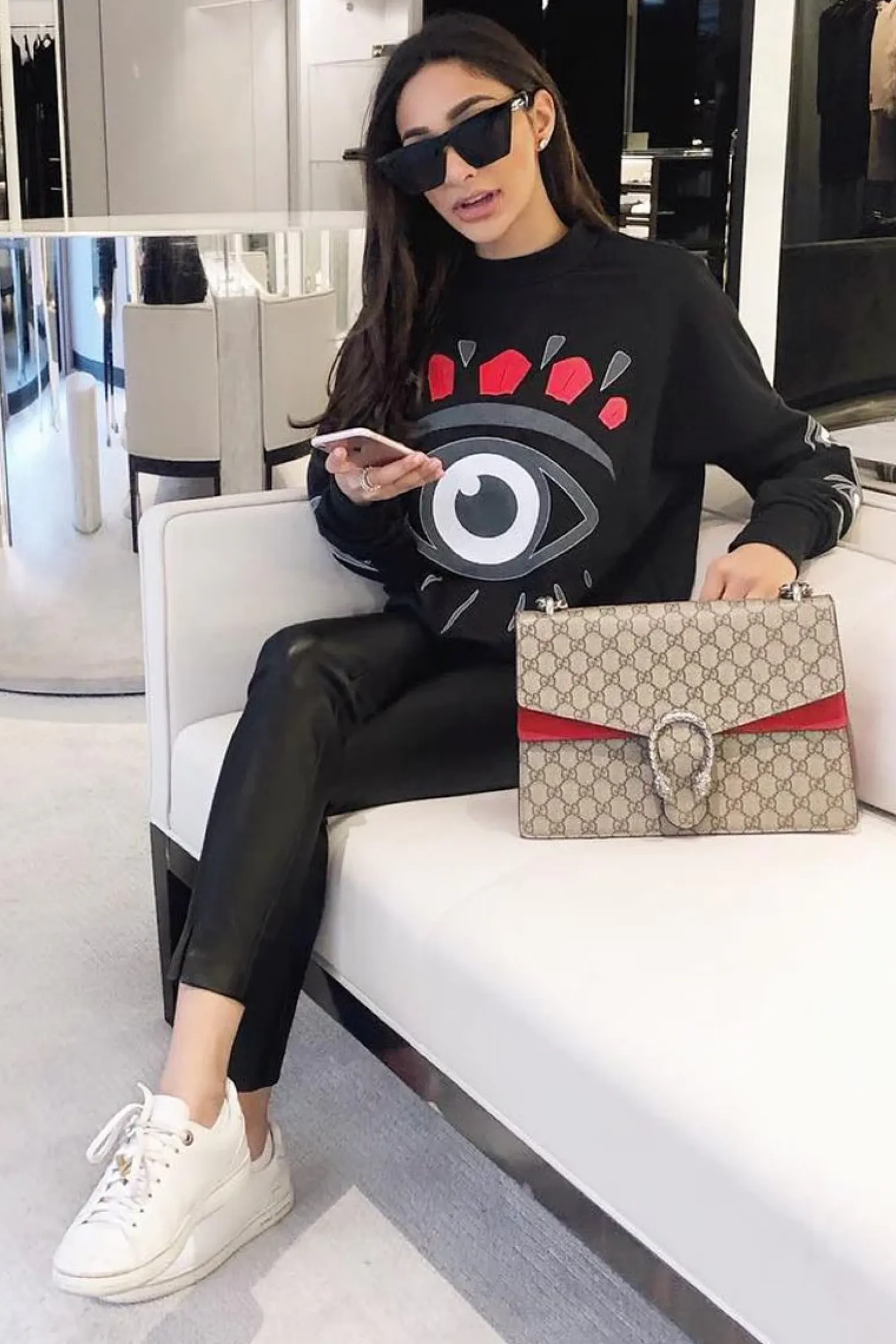 Rebellious Fashion Black Eye Print Crew Neck Sweatshirt - Lynden