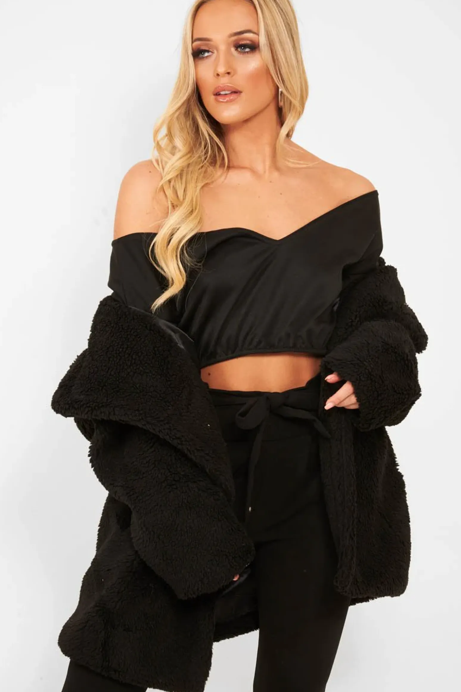 Rebellious Fashion Black Faux Fur Button Front Teddy Coat - Aamna