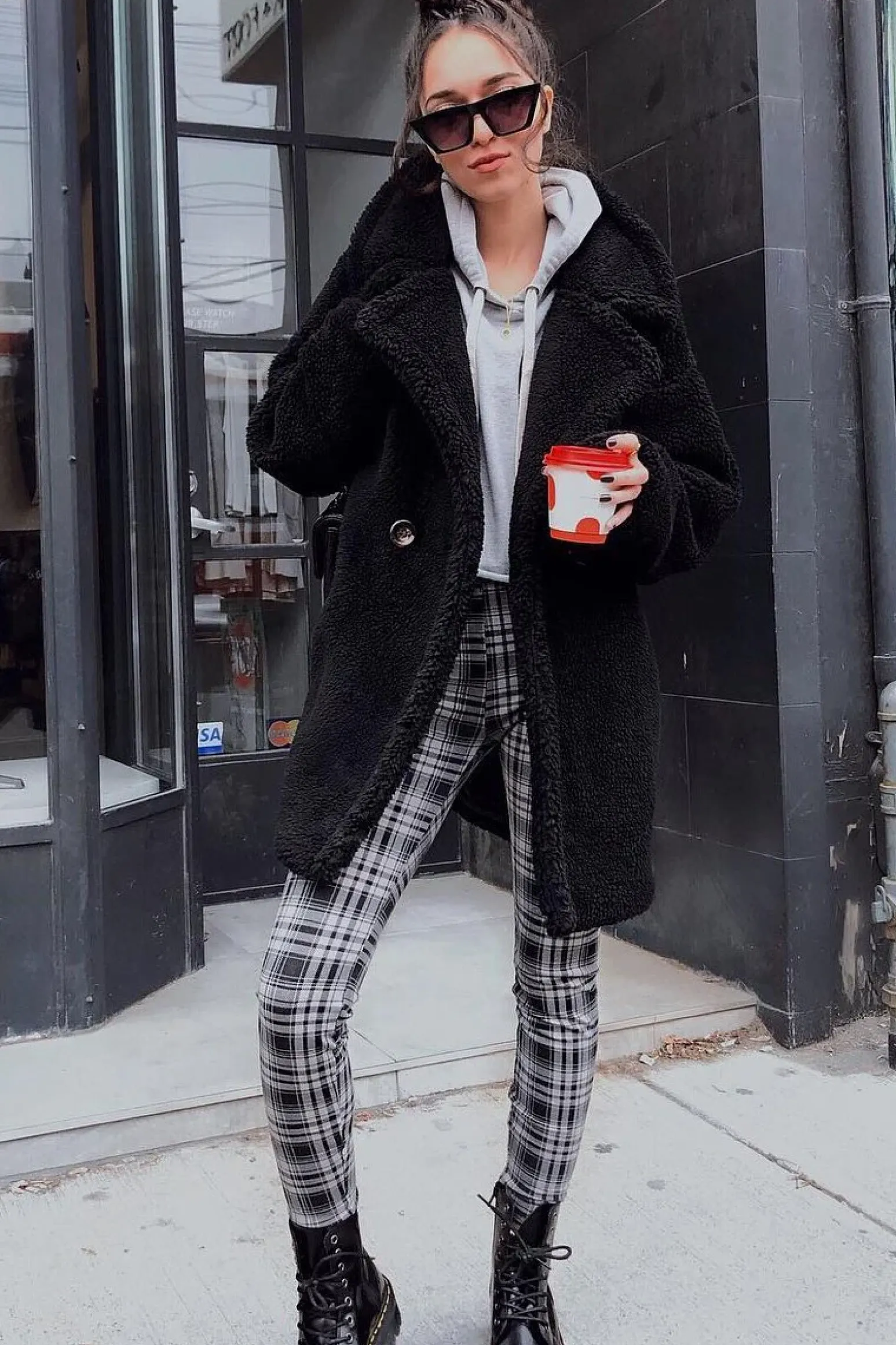 Rebellious Fashion Black Faux Fur Button Front Teddy Coat - Aamna