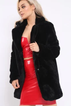 Rebellious Fashion Black Faux Fur Coat - Kinleigh