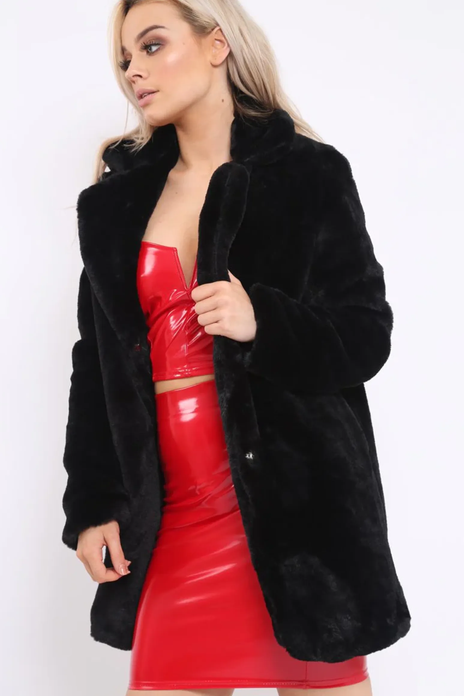 Rebellious Fashion Black Faux Fur Coat - Kinleigh
