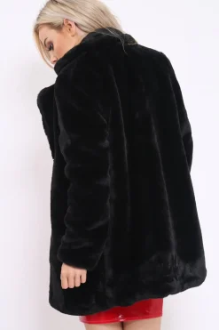 Rebellious Fashion Black Faux Fur Coat - Kinleigh