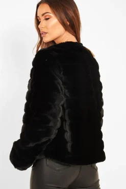 Rebellious Fashion Black Faux Fur Collarless Bubble Coat - Madyn