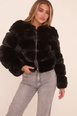 Rebellious Fashion Black Faux Fur Cropped Coat - Heaven