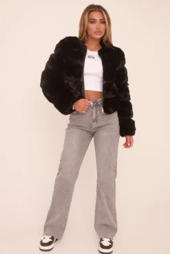 Rebellious Fashion Black Faux Fur Cropped Coat - Heaven