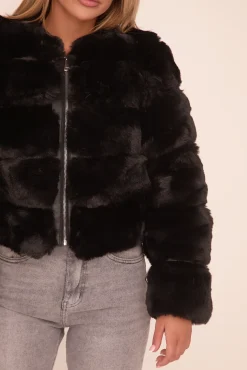 Rebellious Fashion Black Faux Fur Cropped Coat - Heaven