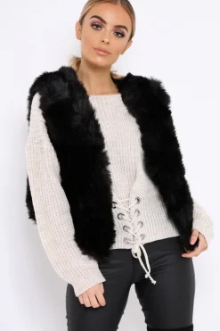 Rebellious Fashion Black Faux Fur Cropped Gilet - Nadia