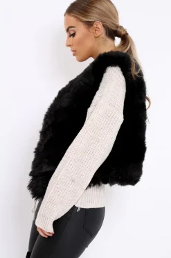 Rebellious Fashion Black Faux Fur Cropped Gilet - Nadia