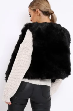 Rebellious Fashion Black Faux Fur Cropped Gilet - Nadia