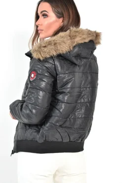 Rebellious Fashion Black Faux Fur Hooded Puffer Coat - Kamorah