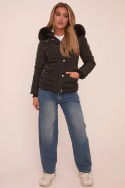 Rebellious Fashion Black Faux Fur Hooded Puffer Jacket - Glory