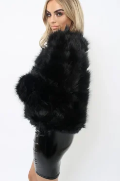 Rebellious Fashion Black Faux Fur Jacket - Amaria